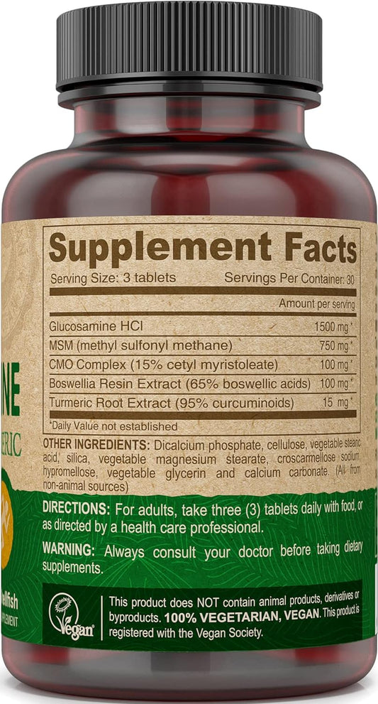 DEVA Vegan Glucosamine-MSM-CMO & Turmeric Supplement - Gluten Free Plant Based Nutritional Supplement - 90 Tablets, 1-Pack