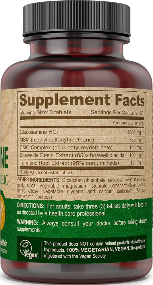 Deva Vegan Glucosamine Msm & Cmo, Cmo, Turmeric Extract, Boswellia Extract With Non Animal Ingredients, 90 Tablets