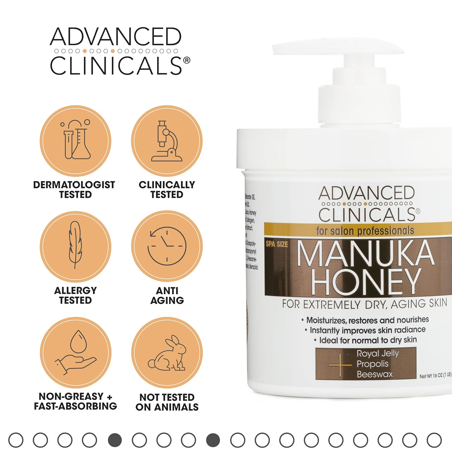 Advanced Clinicals Manuka Honey Cream Face Moisturizer & Body Butter For Dry Skin | Firming & Hydrating Miracle Balm Skin Care Moisturizing Lotion For Women, Wrinkles, & Sun Damaged Skin, 16Oz : Beauty & Personal Care