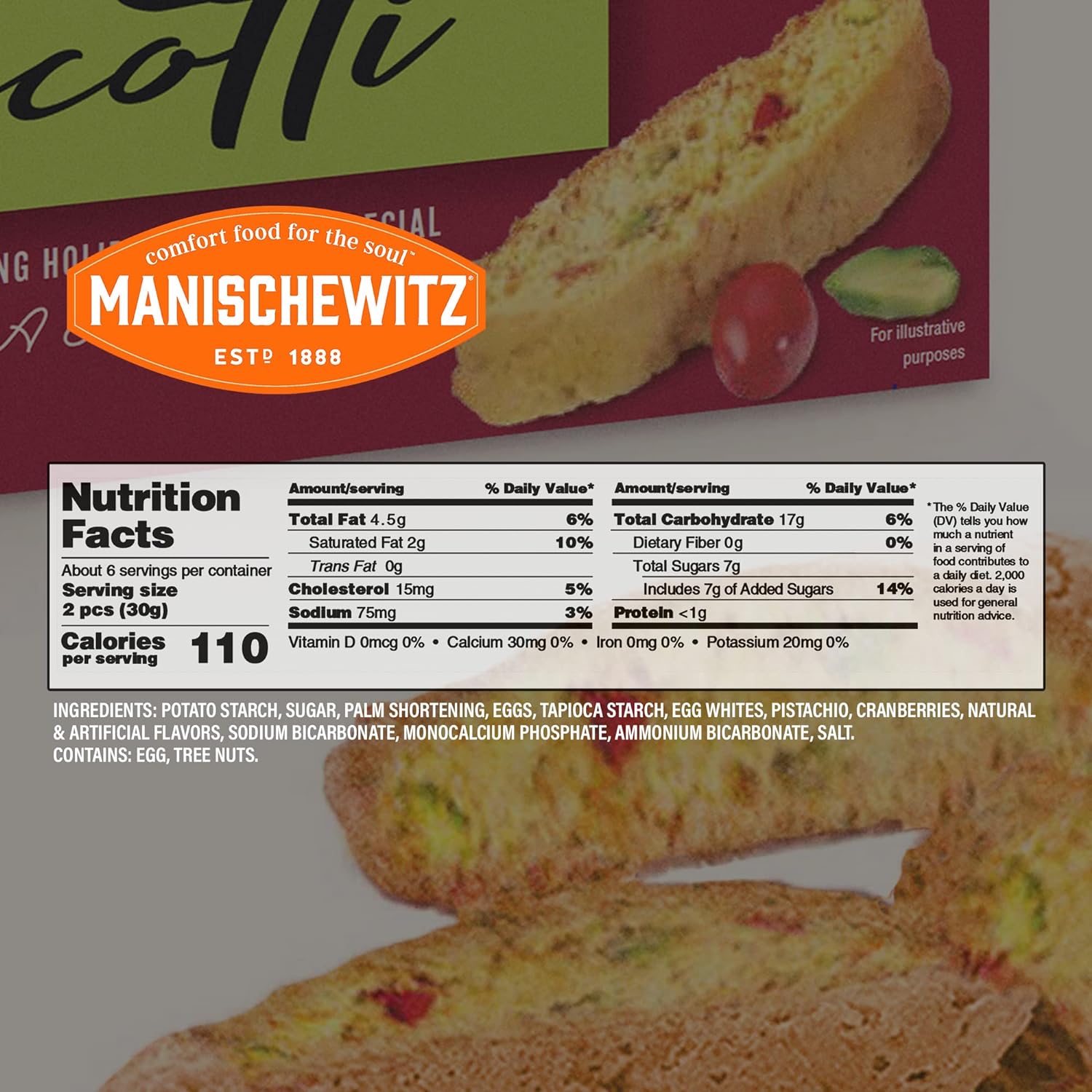 Manischewitz Gluten Free Cranberry Pistachio Biscotti, 6oz | Dairy Free, Grain Free, Kosher for Passover : Grocery & Gourmet Food
