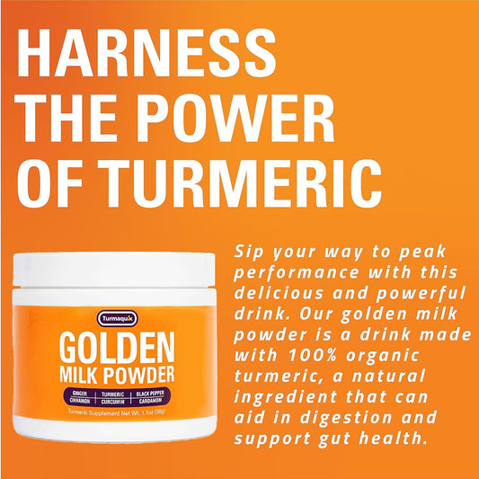 Turmaquik Organic Golden Milk Turmeric Powder Mix + Superfood Blend of Ginger, Black Pepper, Curcumin, Cinnamon, Cardamom - Non-GMO, Vegan, Keto, Ayurvedic (6.3 Ounce)