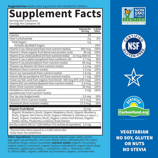 Garden Of Life Men’S Multivitamin Gummy:Vitamins C,D,E,B&Zinc For Energy,Stamina & Stress,Probiotics For Digestive & Immune Health,Vitamin Code,Non-Gmo,Gluten-Free,90 Lemon Berry Gummies, 30 Day Count
