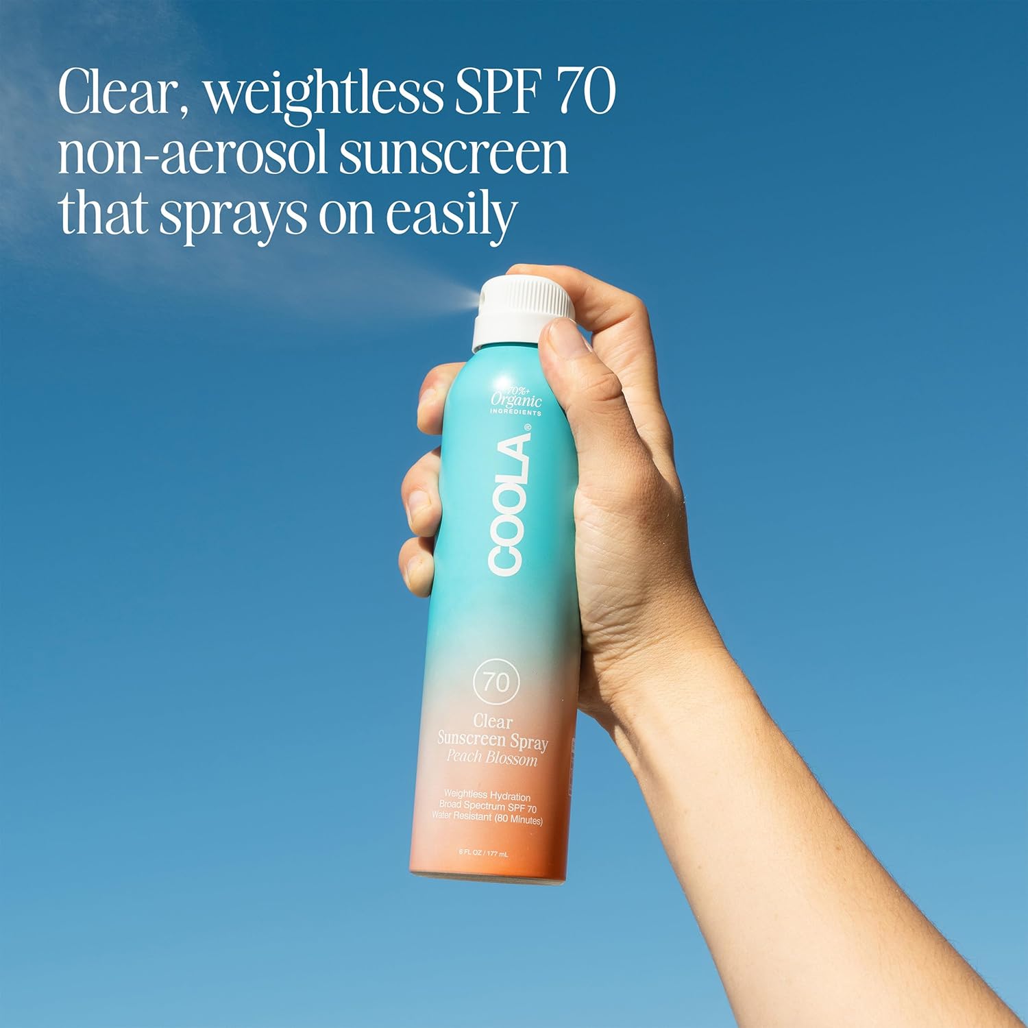 Coola Organic Sunscreen Spf 70 Sunblock Spray, Dermatologist Tested Skin Care For Daily Protection, Vegan And Gluten Free, Peach Blossom, 6 Fl Oz : Beauty & Personal Care