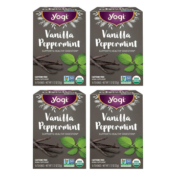 Yogi Tea Vanilla Peppermint - 16 Bags Per Pack (4 Packs) - Herbal Peppermint Vanilla - Supports Healthy Digestion - Limited Edition Holiday Digestive Tea With Ginger & More