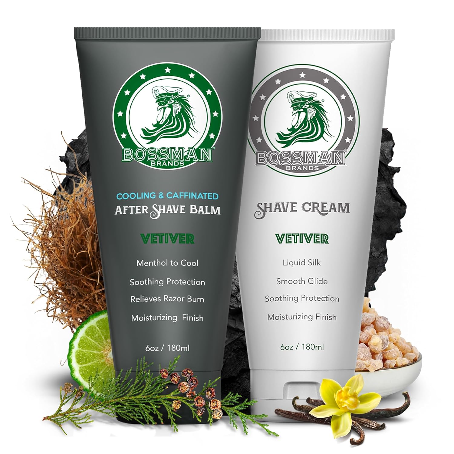 Bossman Silk Lotion Shaving Cream & Cooling After Shave For Men Combo – Shave Cream & After Shave Balm For Men (Vetiver X Scent)