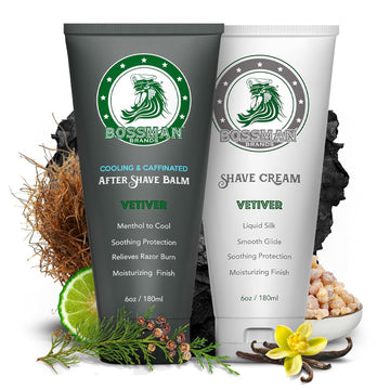 Bossman Silk Lotion Shaving Cream & Cooling After Shave For Men Combo – Shave Cream & After Shave Balm For Men (Vetiver X Scent)
