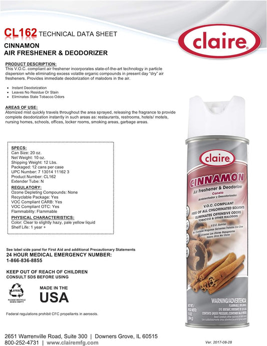 Claire Claire Cl162-12pk Cinnamon Hand Held Air Freshener; 10 Oz. Net Wt., 12 Pack, 12 Count : Everything Else