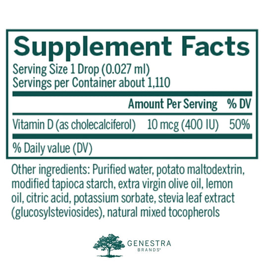 Genestra Brands D-Mulsion 400 - Liquid Vitamin D Supplement - Natural Lemon Flavor - 1,110 Servings