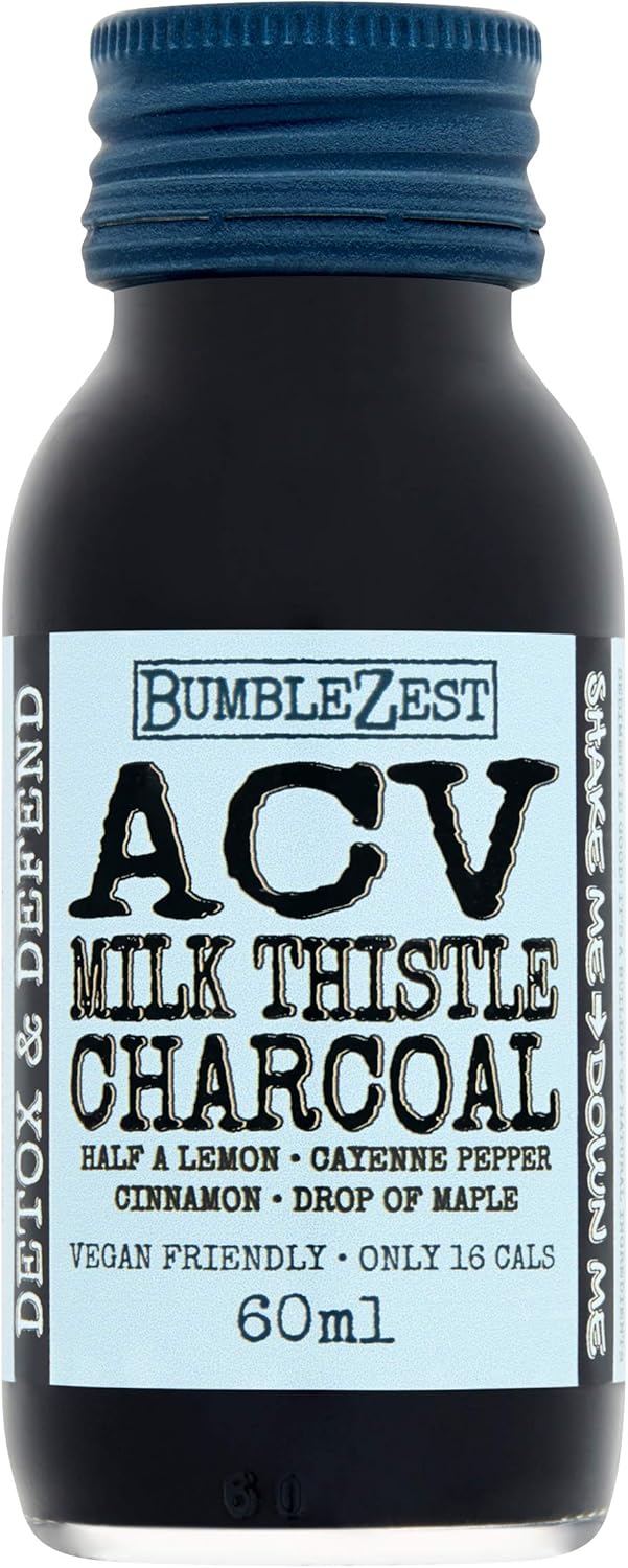 Bumblezest Detox + Defend: Apple Cider Vinegar, Milk Thistle, Activated Charcoal Health Shot Drink, 60Ml (Pack Of 20)