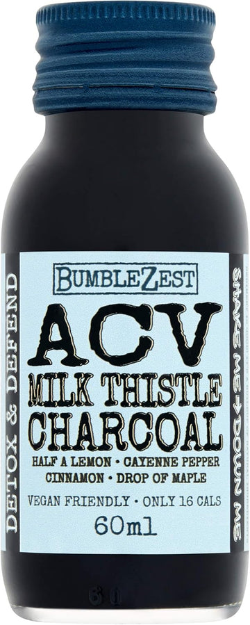 Bumblezest Detox + Defend: Apple Cider Vinegar, Milk Thistle, Activated Charcoal Health Shot Drink, 60Ml (Pack Of 20)