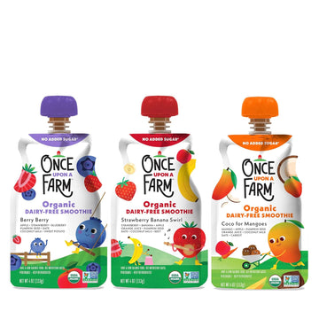 Once Upon A Farm | Organic Super Smoothie | Berry, Strawberry Banana, Mango | Cold-Pressed | No Sugar Added | Dairy-Free Plant Based | Variety Pack Of 24