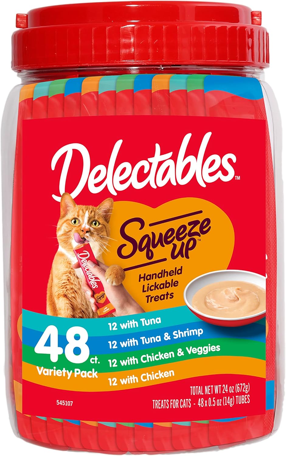 Hartz Delectables Squeeze Up Variety Packs Interactive Lickable Wet Cat Treats, Case Of 48