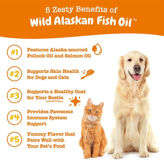 Zesty Paws Wild Alaskan Fish Oil For Dogs & Cats - Pollock & Salmon Oil Blend - Omega 3 Fatty Acids Epa & Dha For Pets - For Sensitive Skin + Coat Health - Immune System Support - 32 Fl Oz