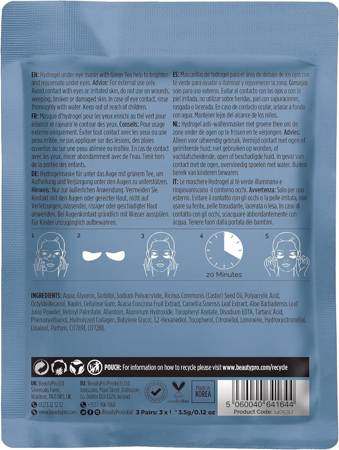 BEAUTYPRO EYE THERAPY Under Eye Gel Patches Natural Green Tea Extract Pads Collagen Skincare Masks for Puffy Eyes Dark Circles & Wrinkles Vegan 3 Pairs Multi Award Winning Brand : Amazon.co.uk: Beauty