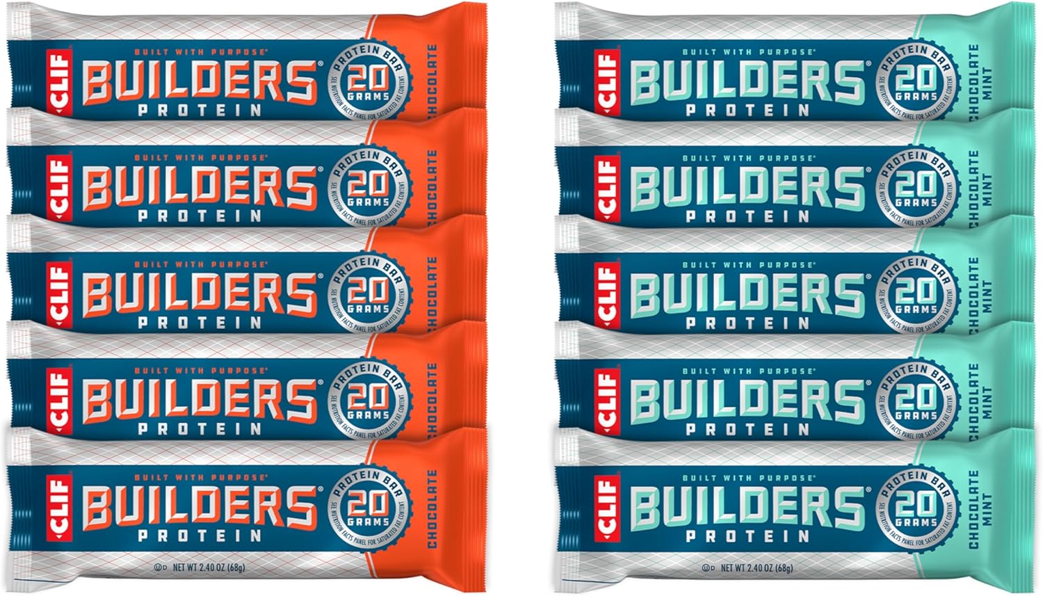 Clif Builders - Chocolate Mint And Chocolate Flavor - Variety Pack - Plant Based Protein Bars - Gluten Free - Non-Gmo - Low Glycemic - 20G Protein - 2.4 Oz. (10 Count)