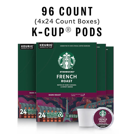 Starbucks K-Cup Coffee Pods, Dark Roast Coffee, French Roast For Keurig Brewers, 100% Arabica, 4 Boxes (96 Pods Total)