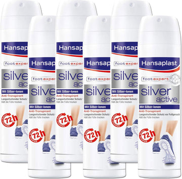 Hansaplast Silver Active Foot Spray 150 Ml Pack Of 6, 48 Hour Protection Against Foot Odour And Sweat, Active Complex With Silver Ions