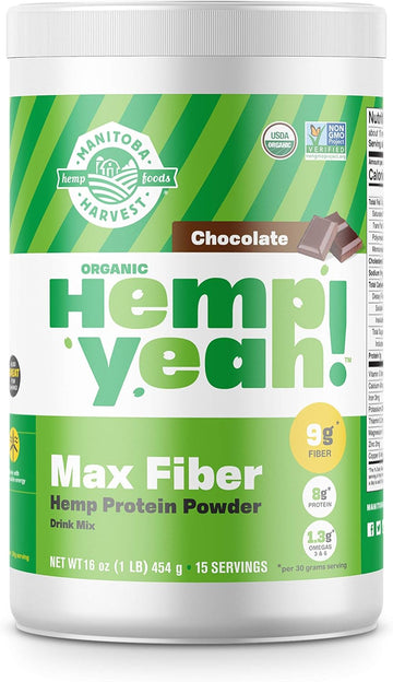 Manitoba Harvest Organic Hemp Pro Fiber Protein Powder, Chocolate, 16Oz; With 10G Of Fiber & 8G Protein Per Serving, Preservative-Free