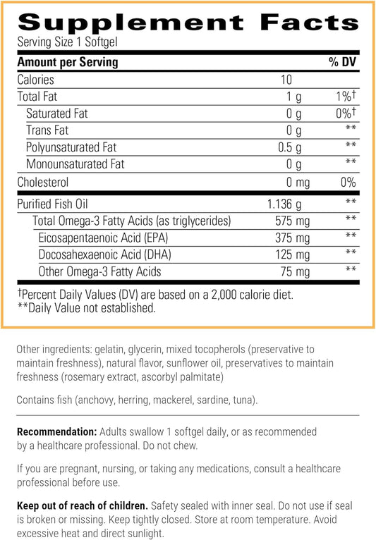 Integrative Therapeutics - Pure Omega Hp Fish Oil Softgels - 575 Mg Omega 3 Fatty Acids With Epa And Dha - Fish Oil -Sustainably Sourced - 120 Count