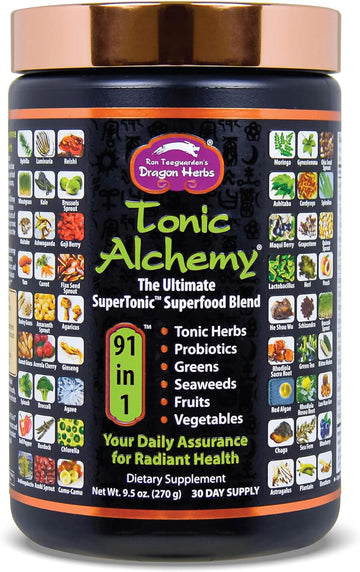 Dragon Herbs Tonic Alchemy Greens Superfood Powder - Greens Powder with Tonic Herbs, Mushrooms, Prebiotics, Probiotics, Super Greens, Seaweeds, Fruits, Vegetables, Chlorella, Spirulina - 30 Servings