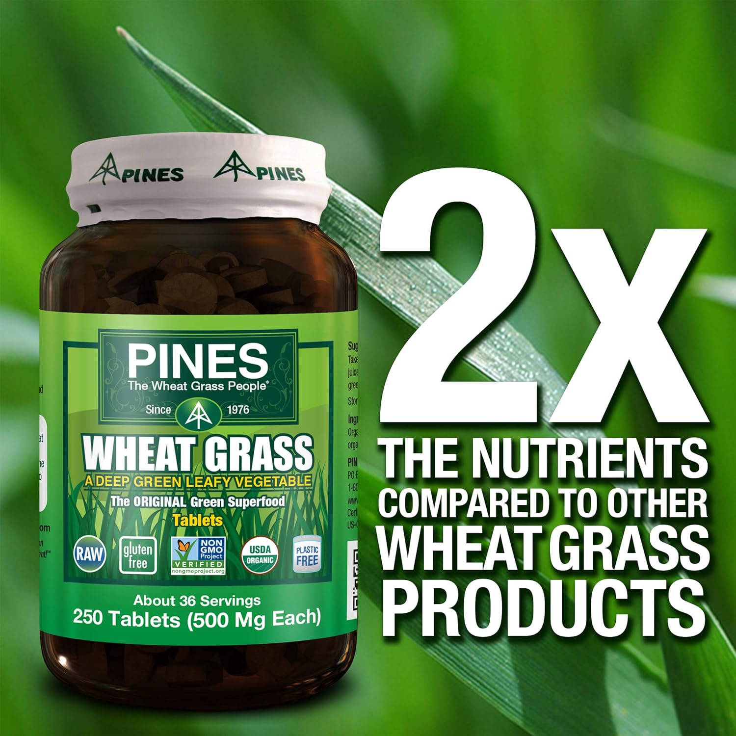 Pines Organic Wheat Grass, 250 Count Tablets | Pines Wheat Grass As Featured In The New Blockbuster Film, Ocean'S 8! : Grocery & Gourmet Food