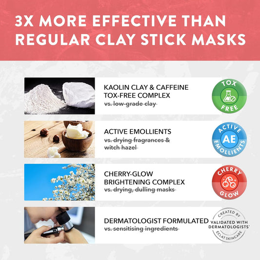 Clay Stick Mask - Poreless Deep Cleanse Mask Stick, Blackhead Remover Mask, Pore Mask, Blackhead Mask for Clearer & Hydrated Skin, Detoxifying Kaolin Clay & Caffeine - Reduce Acne & Blackheads