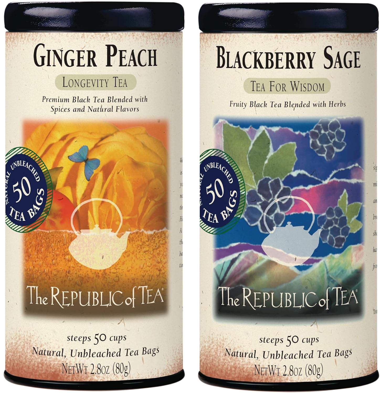 The Republic Of Tea - Citizen'S Favorite Black Tea - Ginger Peach And Blackberry Sage Black Tea Bundle - 50 Count Tea Bags