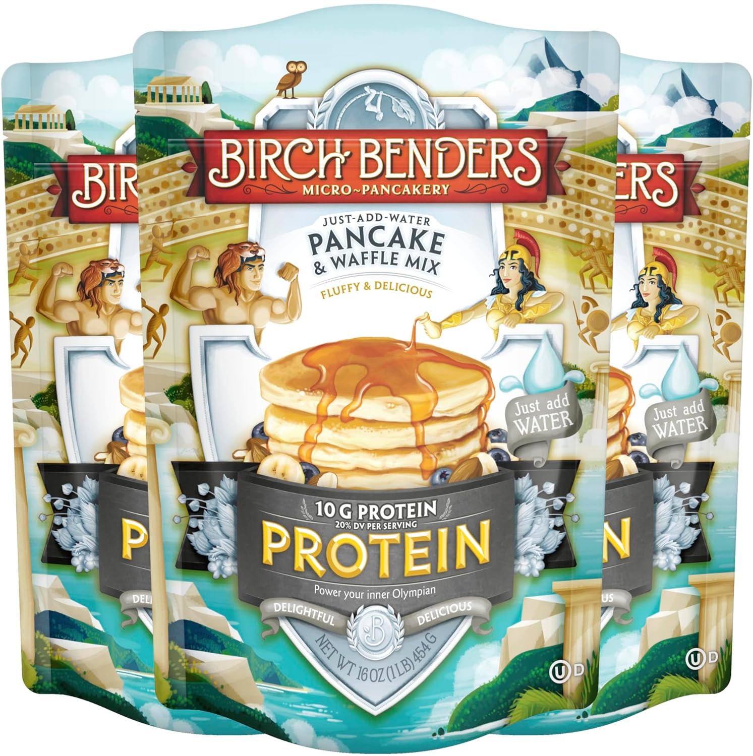 Performance Protein Pancake and Waffle Mix with Whey Protein by Birch Benders, 10 Grams Protein Per Serving, 1 Pound (Pack of 3)