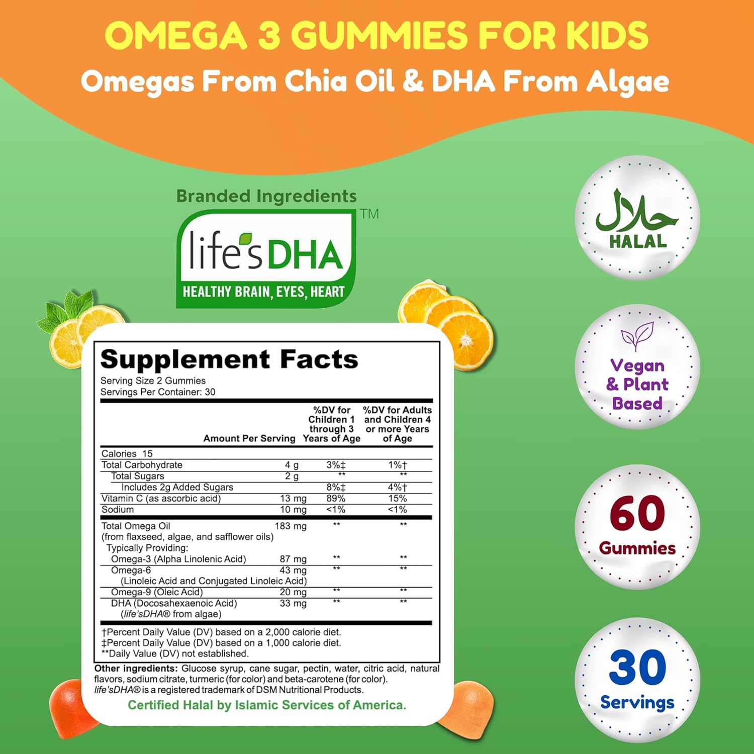 Gelatin Free Kids Omega 3 Gummies W/Dha 30 Servings. Plant-Based Omega 3 For Kids. Gluten Free & Non-Gmo Dha Gummies. Children Omega 3 Gummies For Kids. Omega 3 Kids To Support Brain & Immune System