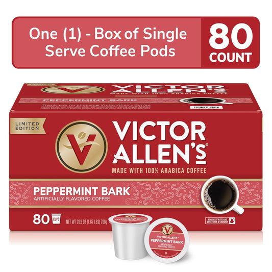 Victor Allen'S Coffee Peppermint Bark Flavored, Medium Roast, 80 Count, Single Serve Coffee Pods For Keurig K-Cup Brewers