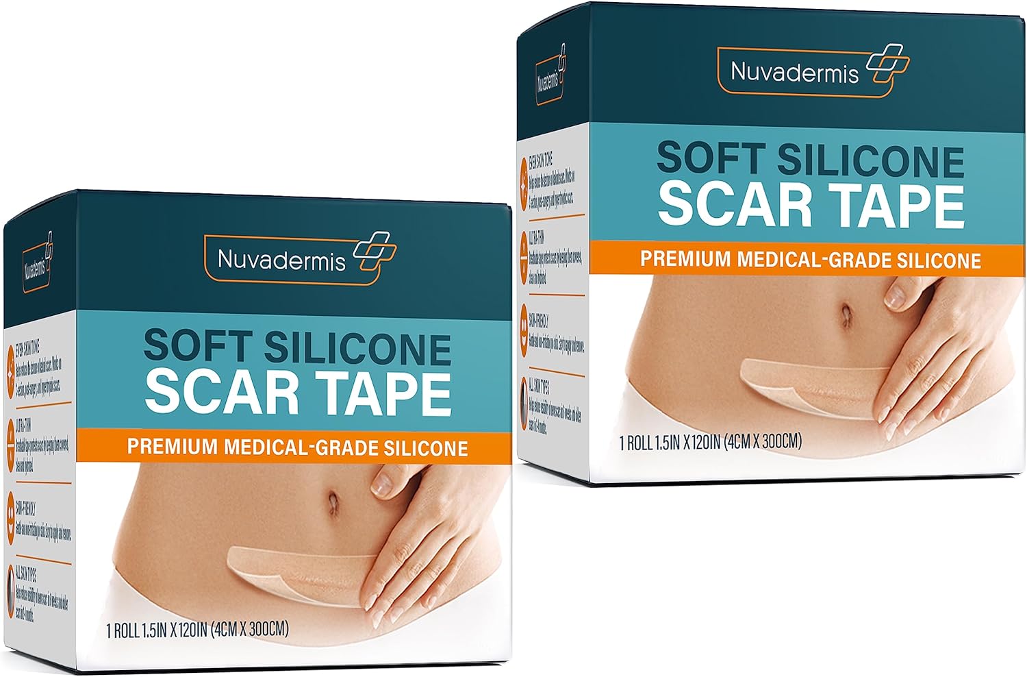 Nuvadermis Silicone Scar Tape For Surgical Scars - 120" X 1.5" Roll - Extra Long Medical Grade Silicone Scar Tape For C-Section, Tummy Tuck, Keloid, And Surgical Scars - Reusable Tape Strips - 2 Pack