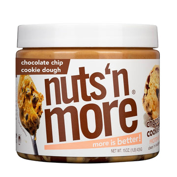 Nuts ‘N More Chocolate Chip Cookie Dough Peanut Butter Spread - High Protein, Low Carb, Low Sugar, Gluten Free, Non-Gmo, All-Natural Nut Butter Snack (15Oz Jar)