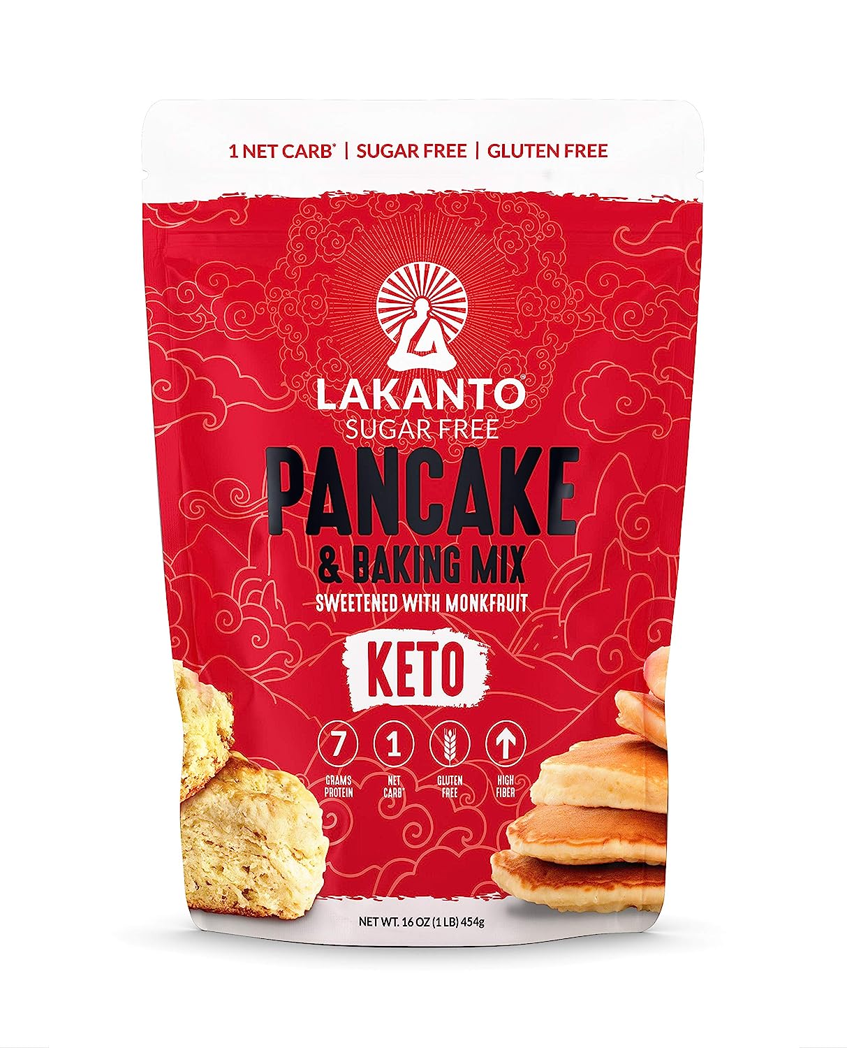 Lakanto Sugar Free Pancake and Baking Mix - Sweetened with Monk Fruit Sweetener, Keto, 7g of Protein, 1g Net Carbs, High in Fiber, Flapjack, Waffles, Biscuits, Easy to Make Breakfast (1 Lb)