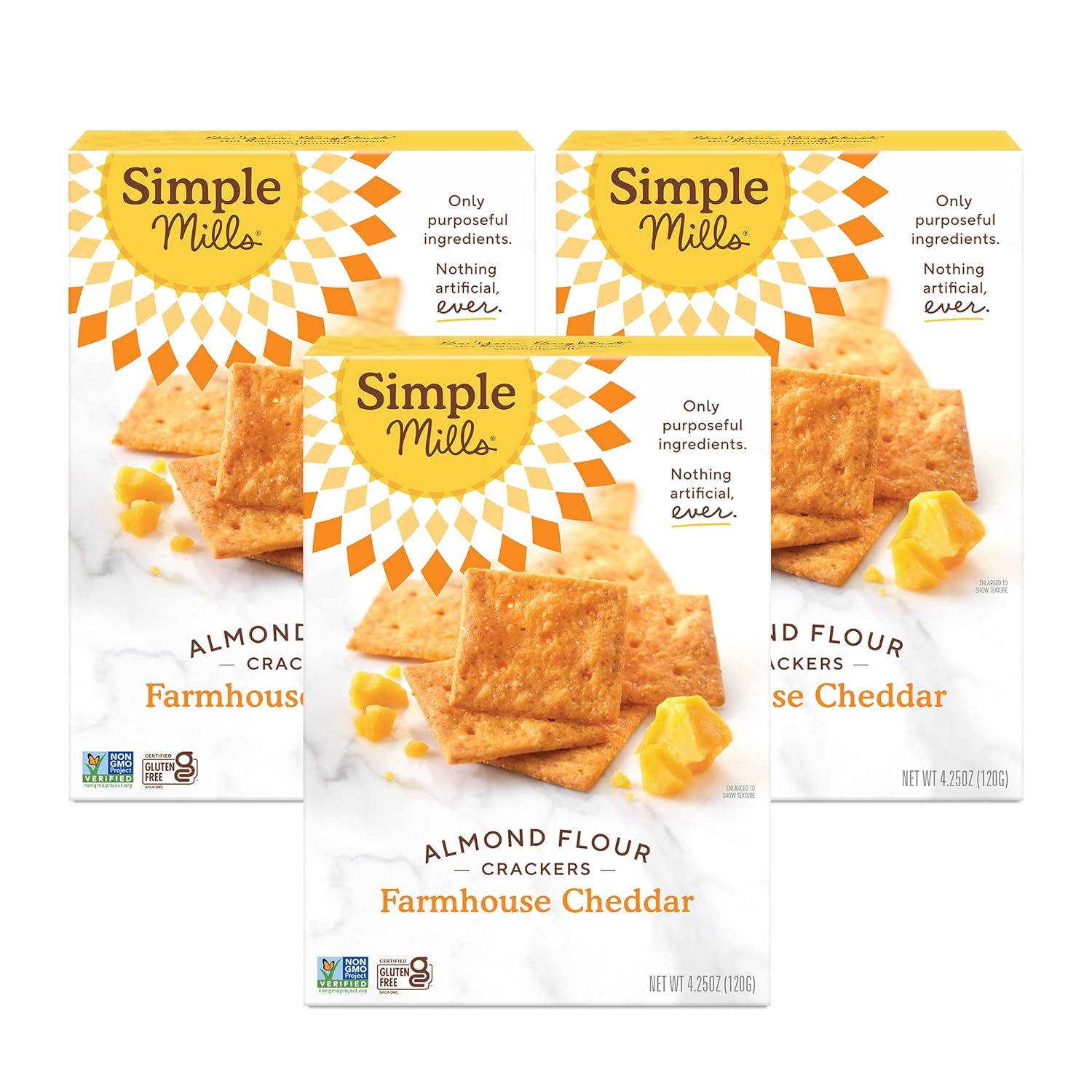 Simple Mills Almond Flour Crackers, Farmhouse Cheddar - Gluten Free, Healthy Snacks, 4.25 Ounce (Pack Of 3)