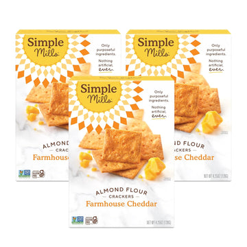 Simple Mills Almond Flour Crackers, Farmhouse Cheddar - Gluten Free, Healthy Snacks, 4.25 Ounce (Pack Of 3)