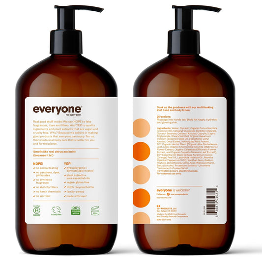 Everyone Nourishing Hand And Body Lotion, 32 Ounce (Pack Of 2), Citrus And Mint, Plant-Based Lotion With Pure Essential Oils, Coconut Oil, Aloe Vera And Vitamin E