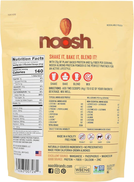 Noosh Plant Based Almond Protein Powder Vanilla 41 Gram - Vegan Protein Powder, All Natural Ingredients, Non-Gmo, Gluten Free, Kosher, Peanut Free, Soy Free, Dairy Free (Vanilla)