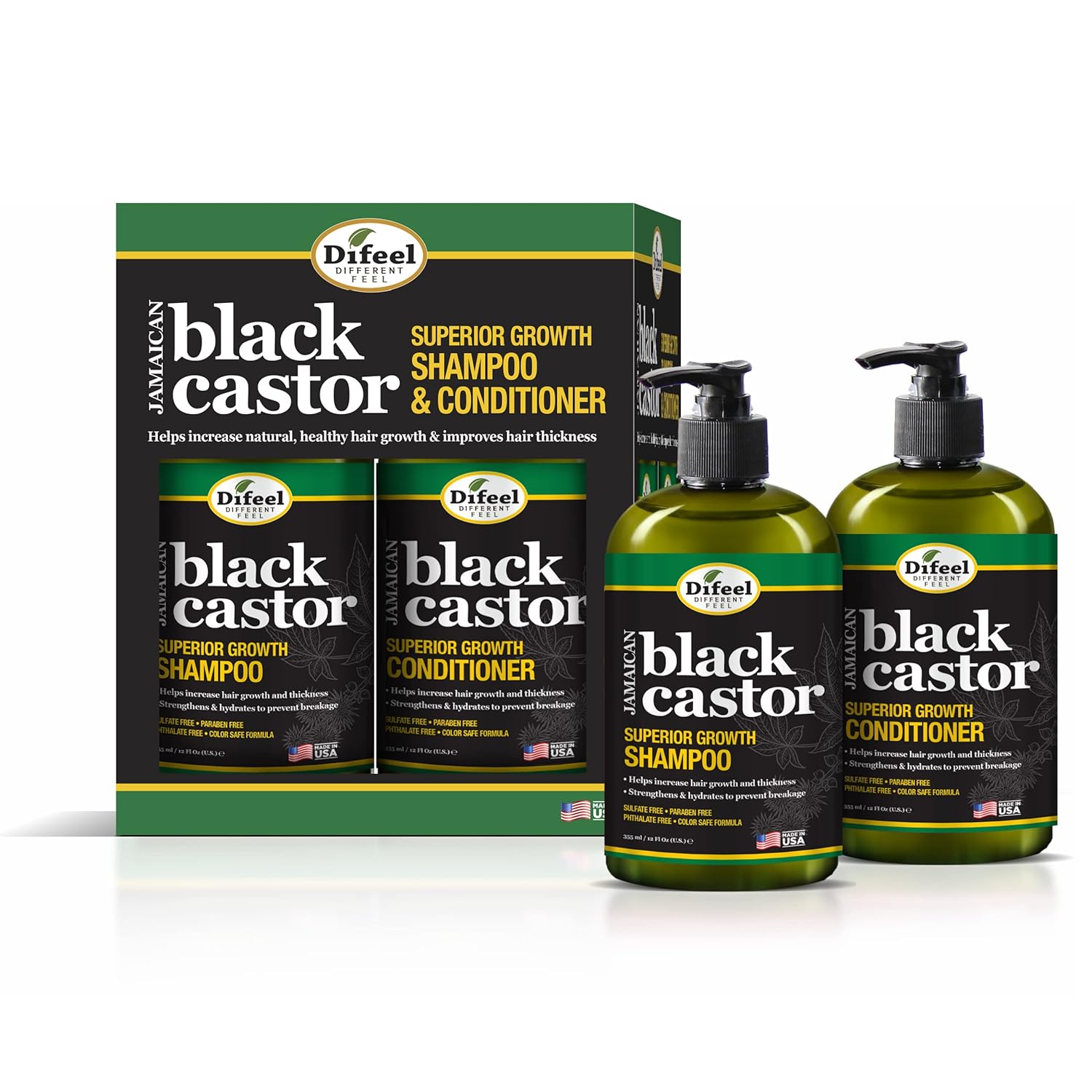 Difeel Superior Growth Jamaican Black Castor Shampoo & Conditioner 12 Oz Gift Set 2-Pc Boxed Set