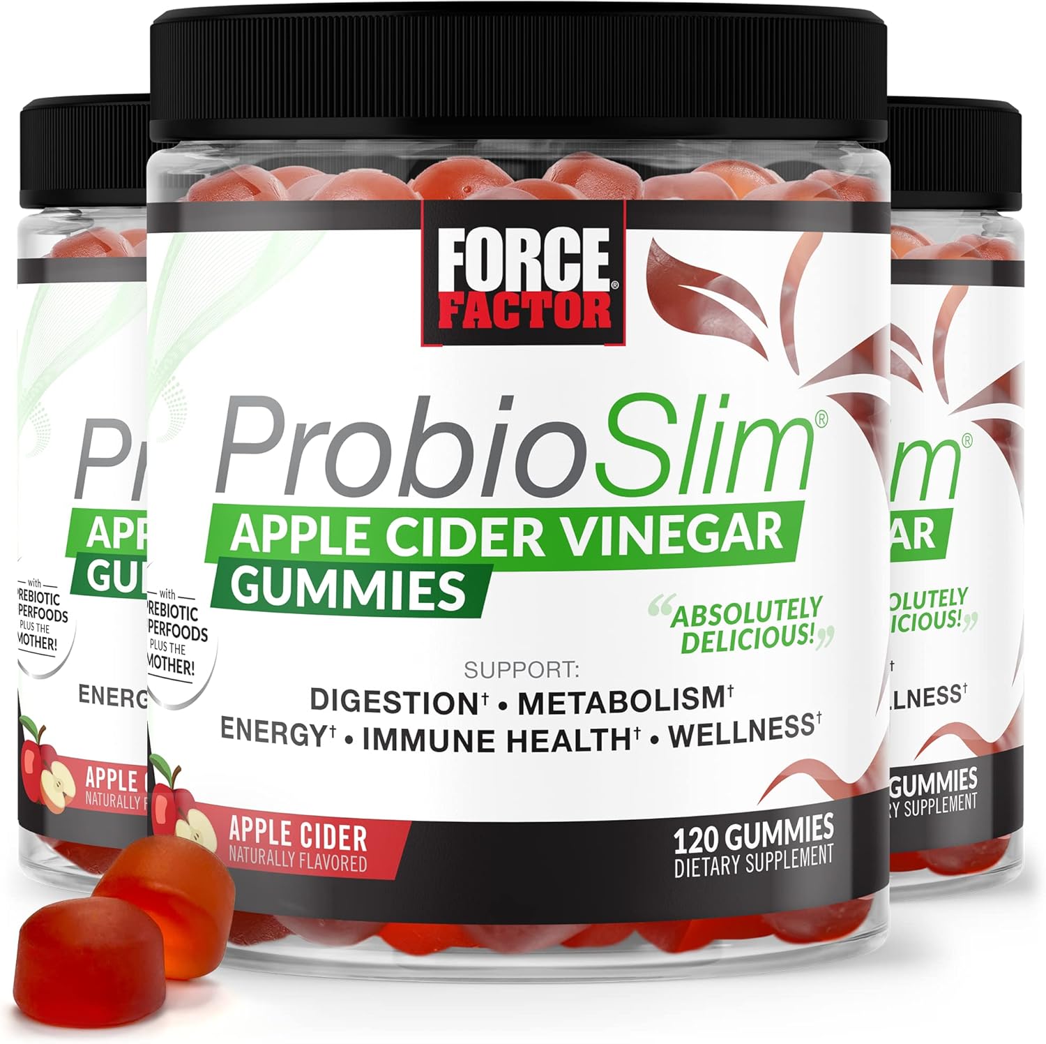 Force Factor Probioslim Apple Cider Vinegar Gummies, 3-Pack, With Organic Apple Cider Vinegar And Lactospore Probiotics And Prebiotics To Support Digestion, Metabolism, And Immune Health, 360 Gummies