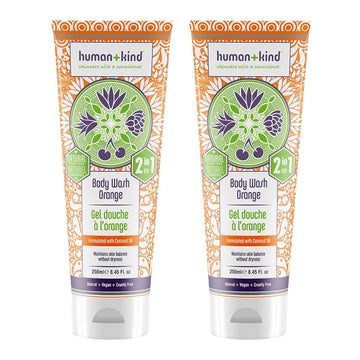 Human+Kind Body Wash | Nourishes Dry Skin With Coconut Oil | Sls-Free, Gentle Enough For Hair & Scalp | Natural, Vegan Skin Care | Orange Scent - 8.45 Fl Oz, 2Count