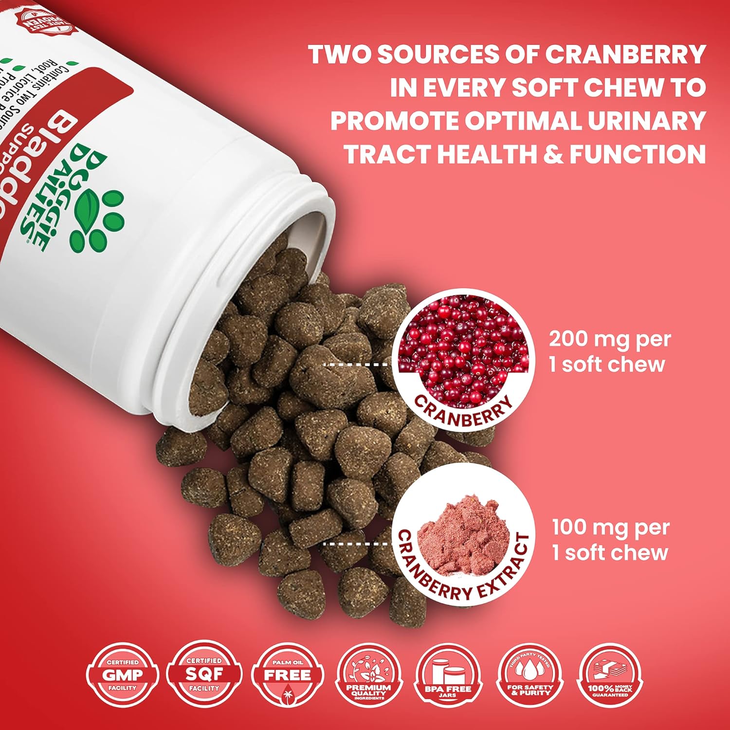 Doggie Dailies Cranberry Supplement for Dogs, 225 Soft Chews, Urinary Tract, Bladder & Kidney Support for Dogs, Cranberry for dogs with Marshmallow Root, Licorice Root & Apple Cider Vinegar (Bacon) : Pet Supplies