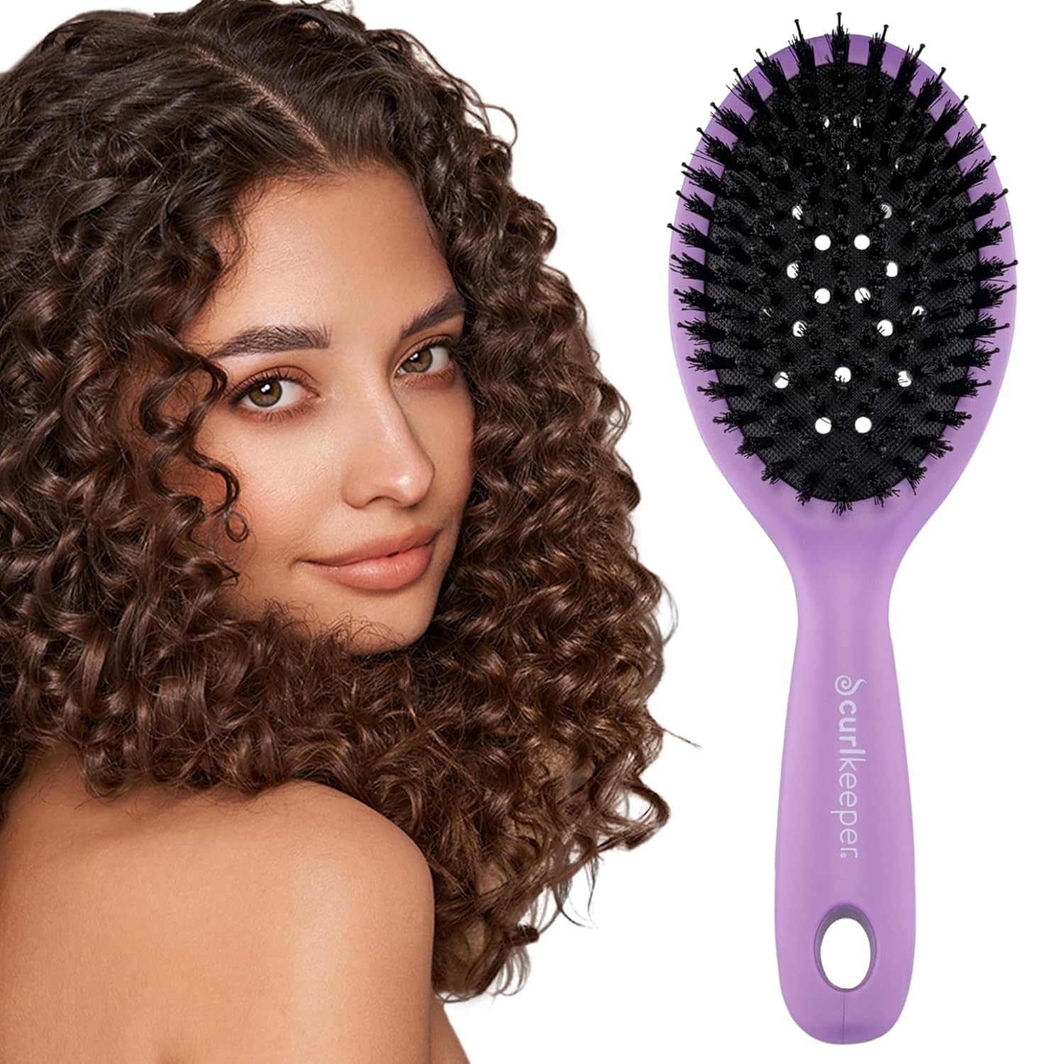 Curl Keeper Styling Brush - Gently Distributes Products And Oils From Roots, Deep Bristles For Thick Hair - Lightweight Hair Accessory
