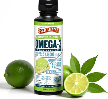 Barlean'S Key Lime Pie High Potency Omega 3 Fish Oil Liquid Supplement, 1500Mg Of Epa& Dha Fatty Acid, Smoothie Flavored & Burpless For Brain, Joint, & Heart Health, 8 Oz