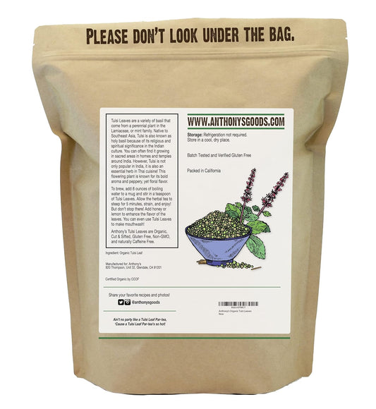 Anthony'S Organic Tulsi Leaves, 1 Lb, Gluten Free, Non Gmo, Caffeine Free, Loose Leaf