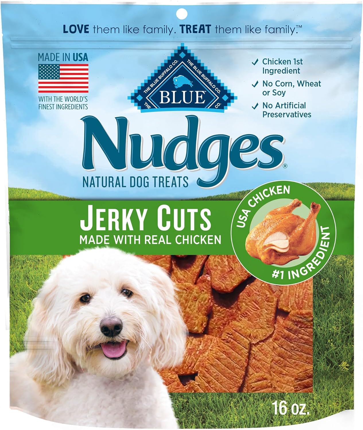 Blue Buffalo Nudges Jerky Bites Dog Treats, Made In The Usa With Natural Ingredients, Bite-Sized Pieces, Chicken, 16-Oz. Bag
