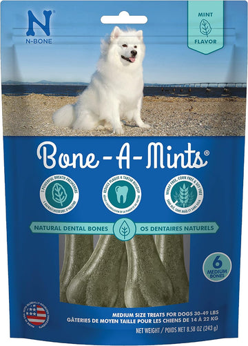 Bone-A-Mints All Natural, Wheat-Free Breath Freshening Bone, 8.58-Ounce, Medium, 6-Pack