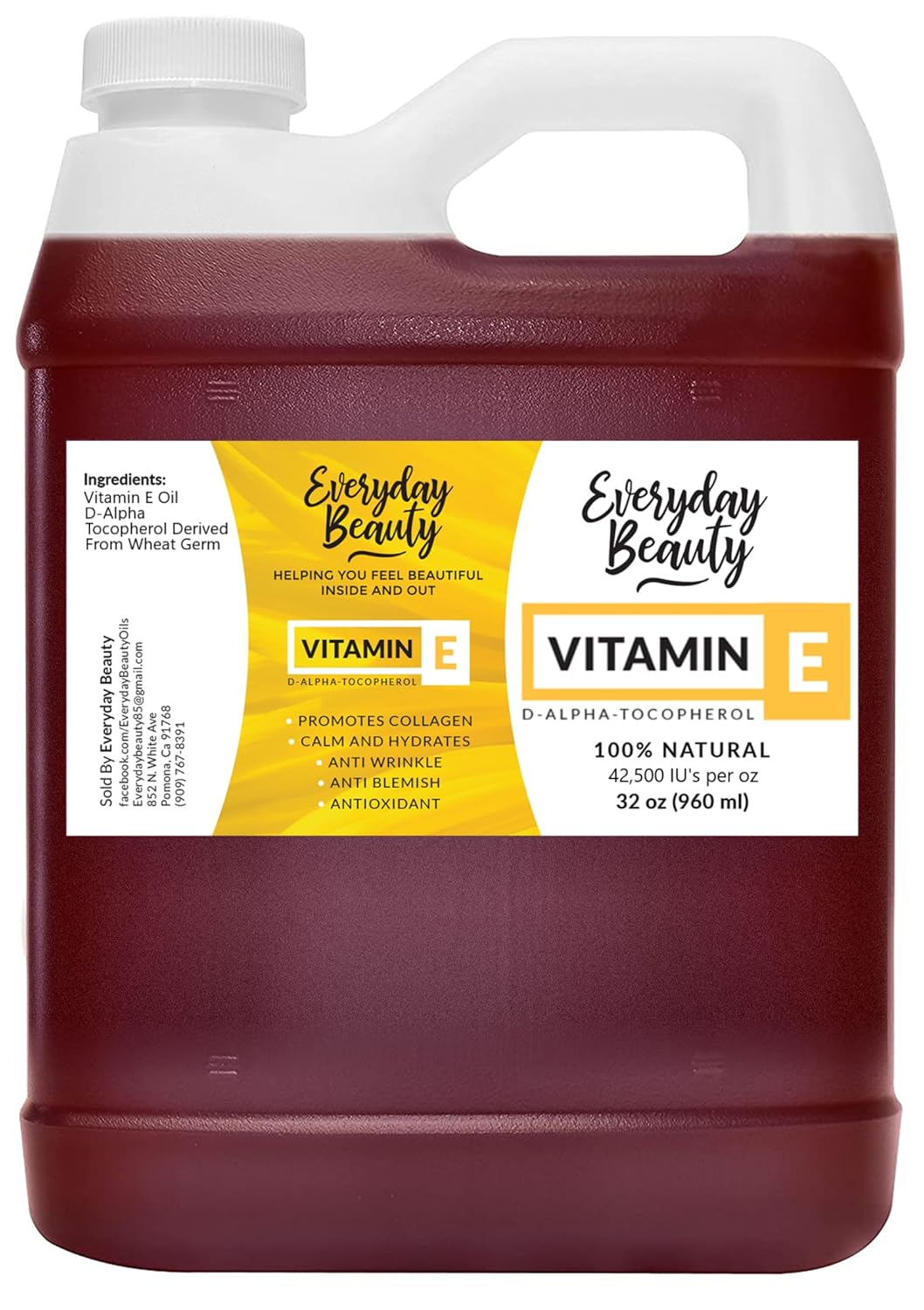 Pure Vitamin E Oil Bulk - 8 Oz D-Alpha Tocopherol 100% Pure & All Natural 42,500 Iu Per Oz - Not A Blend, Thick, Amber Color - From Wheat Germ - Face Body Hair - Diy Cosmetics & After Surgery Scars…