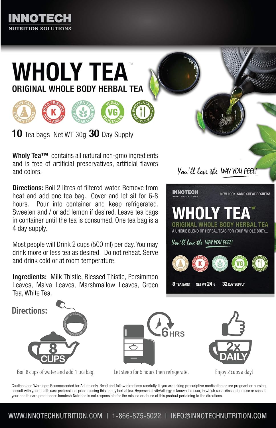 Innotech Nutrition: Wholy Tea Original - 8 Count (1 Month Supply) : Health & Household