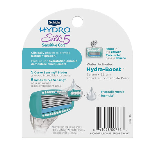Schick Hydro Silk Sensitive Women'S Razor Blade Refills, 4 Count | 5-Blade Razors For Women Sensitive Skin | Womens Razor Refills For Sensitive Skin