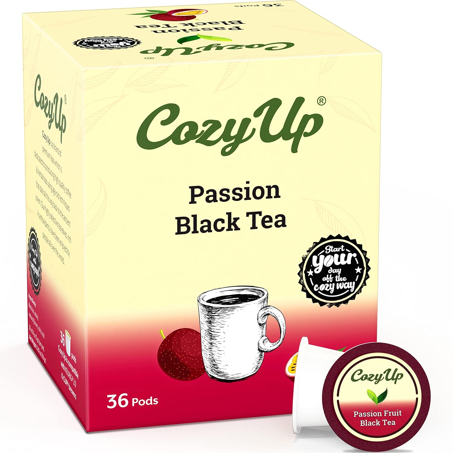 Cozy Up | 36-Count | Passion Fruit Black Tea Pods Compatible With Keurig K-Cup Brewers